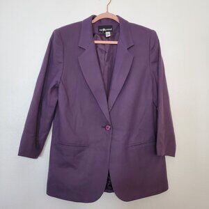 Sag Harbor Women's Purple Blazer Size 10 Single Button Long Sleeve 100% Wool